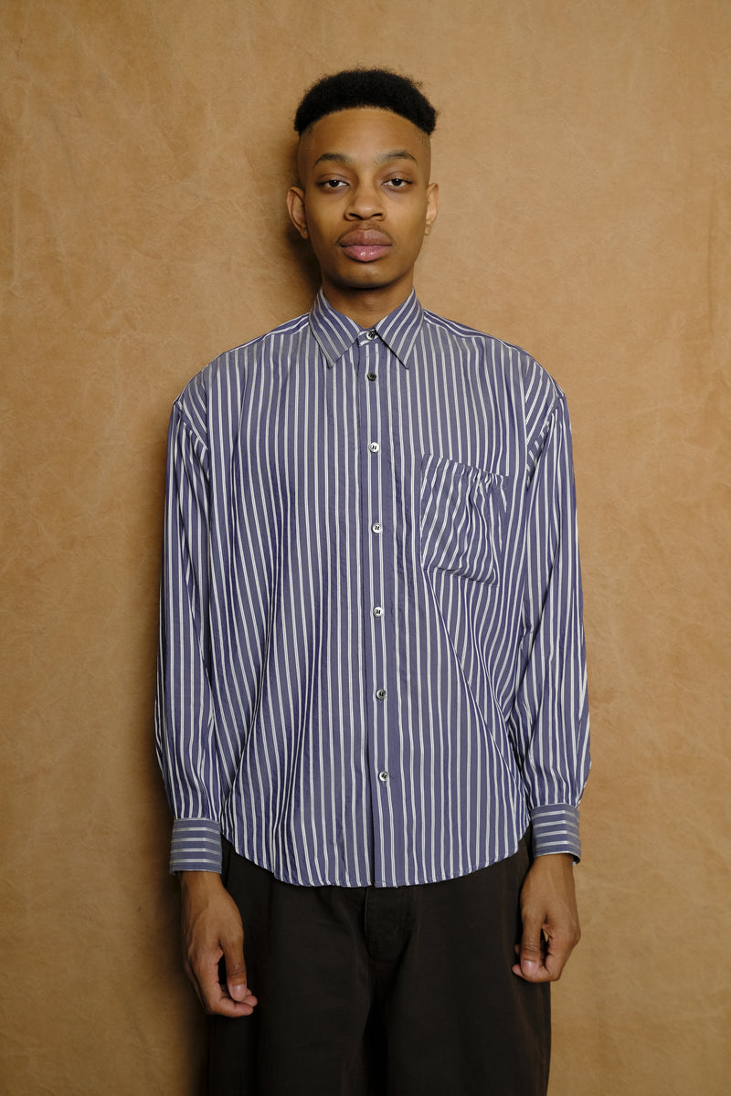 wrist patch slouch shirt in navy stripe