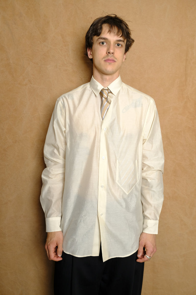 tie nest long sleeve shirt in beige cotton silk