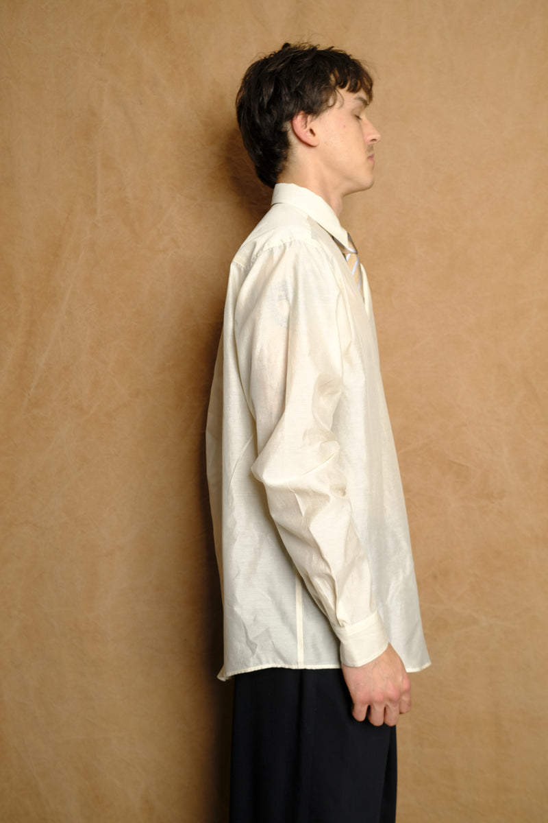 tie nest long sleeve shirt in beige cotton silk