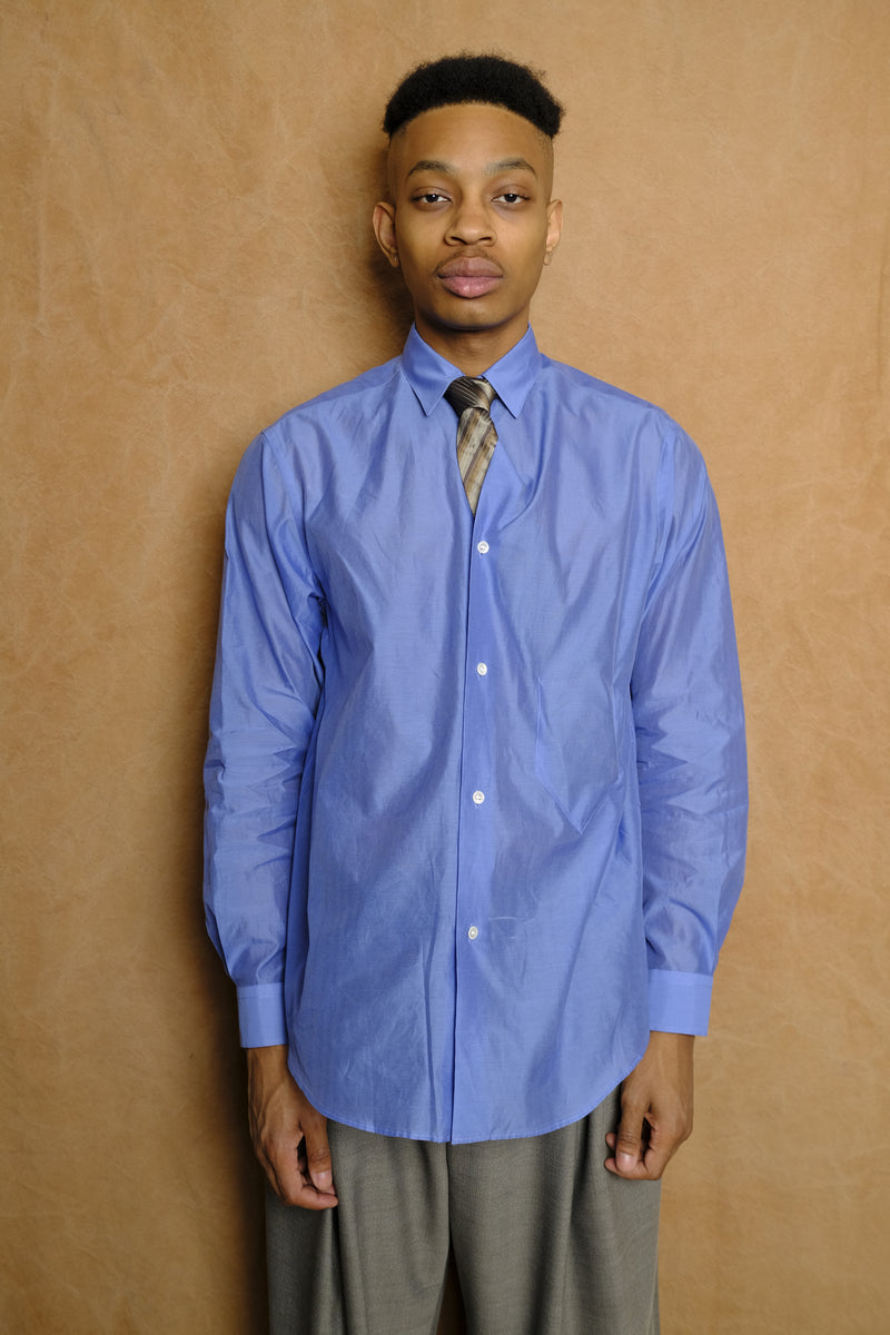 tie nest long sleeve shirt in saxe cotton silk
