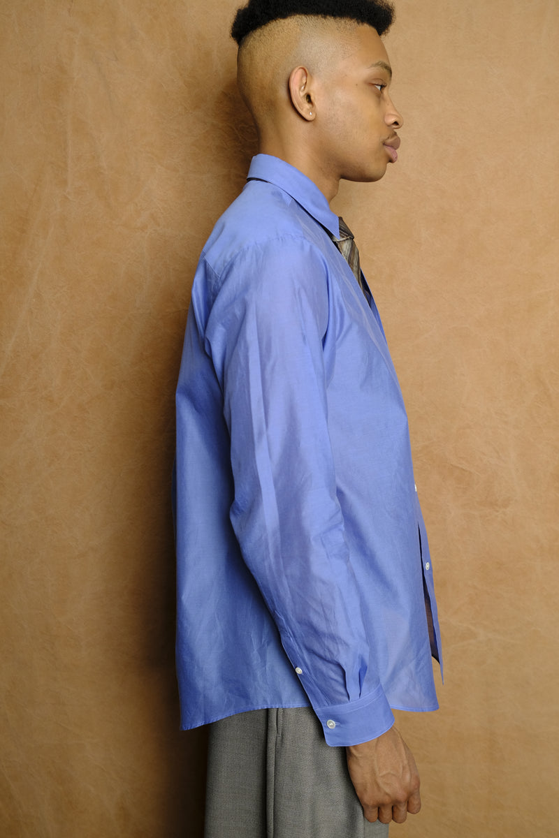 tie nest long sleeve shirt in saxe cotton silk
