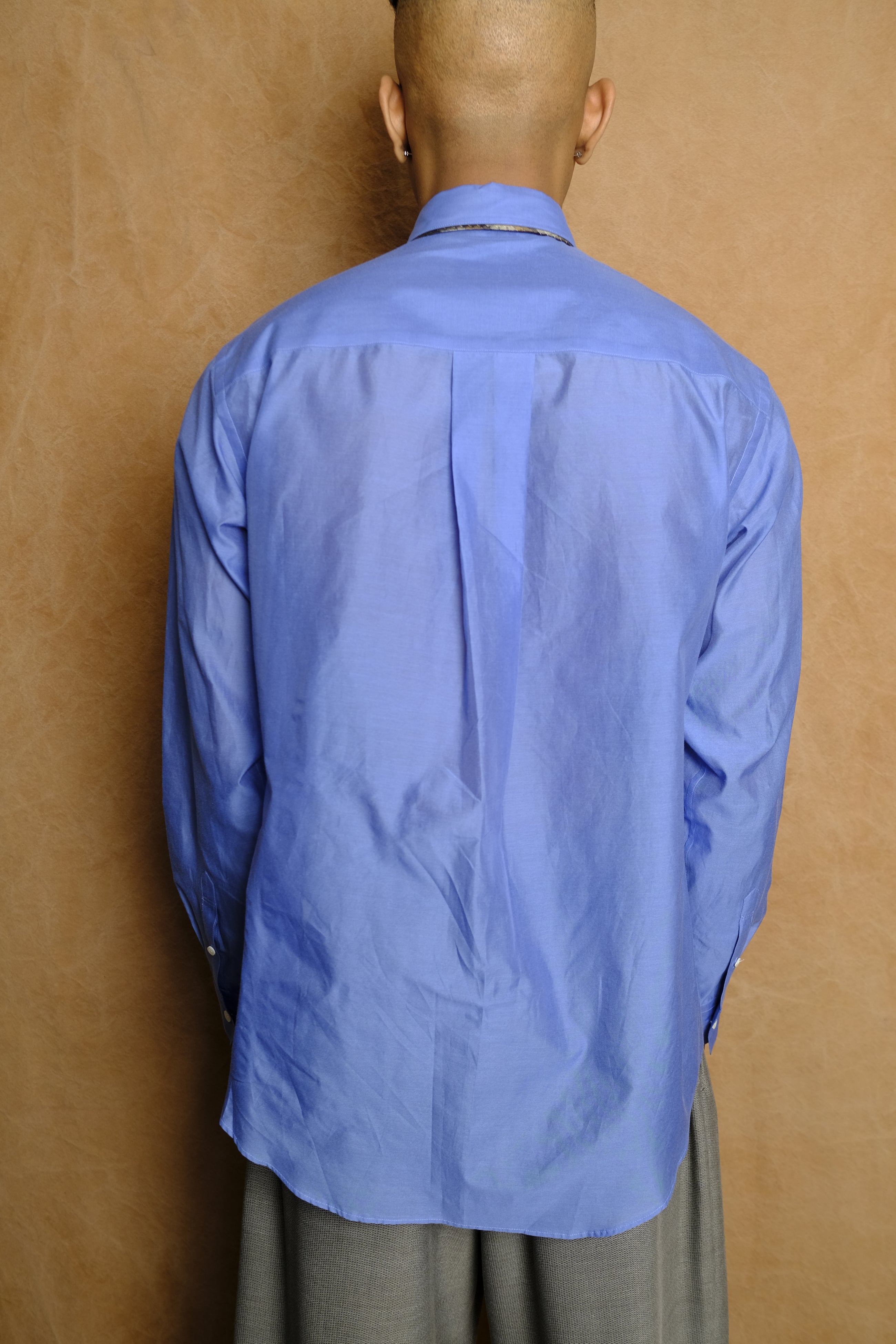 tie nest long sleeve shirt in saxe cotton silk