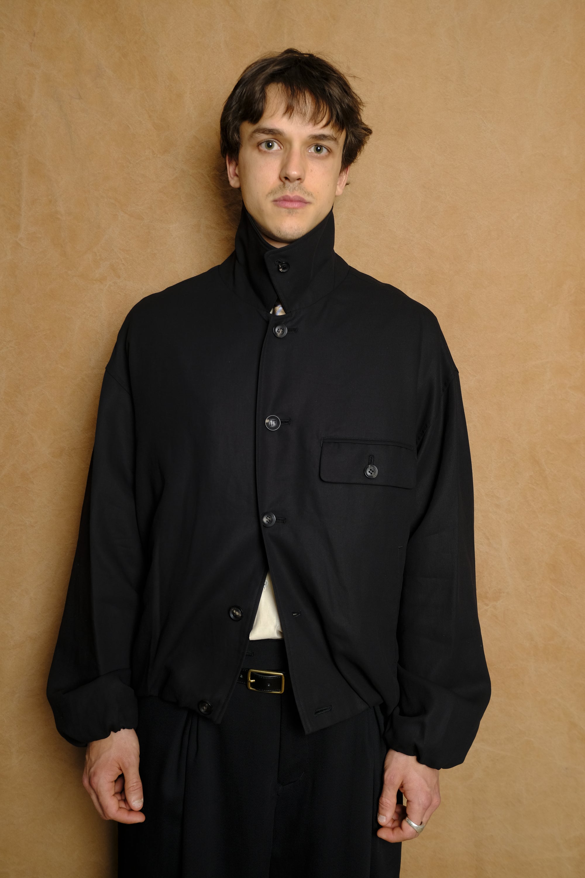 bubble hem blouson in charcoal grey