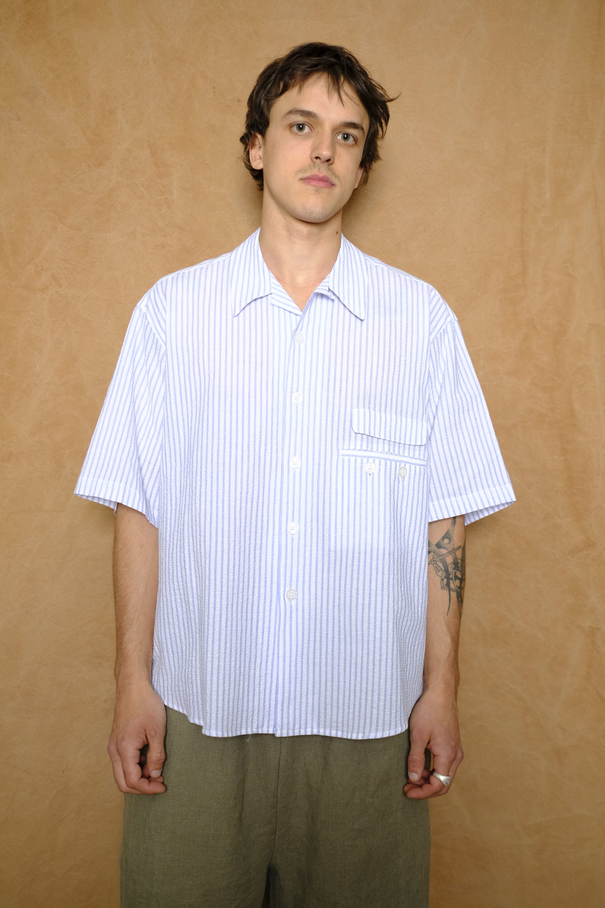 the coltrane shirt in blue stripe seersucker