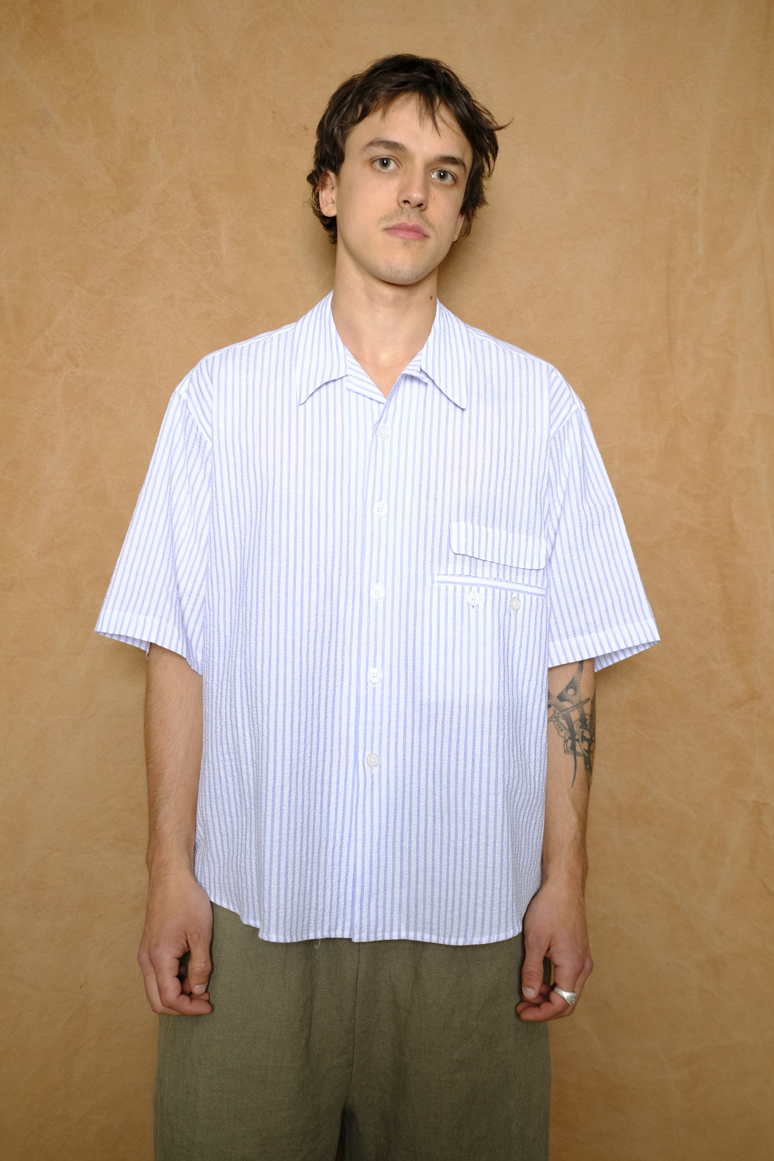 the coltrane shirt in blue stripe seersucker