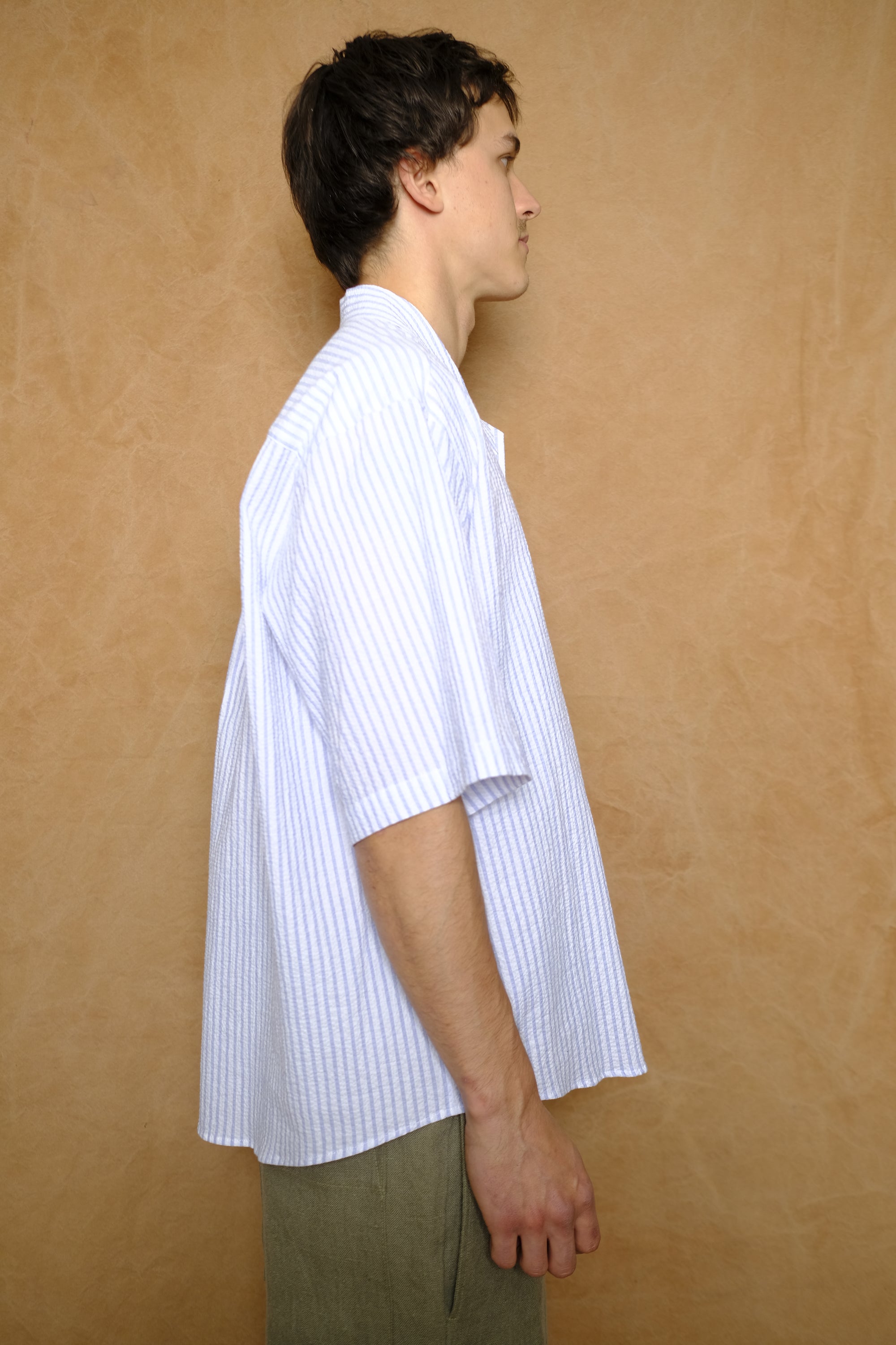 the coltrane shirt in blue stripe seersucker