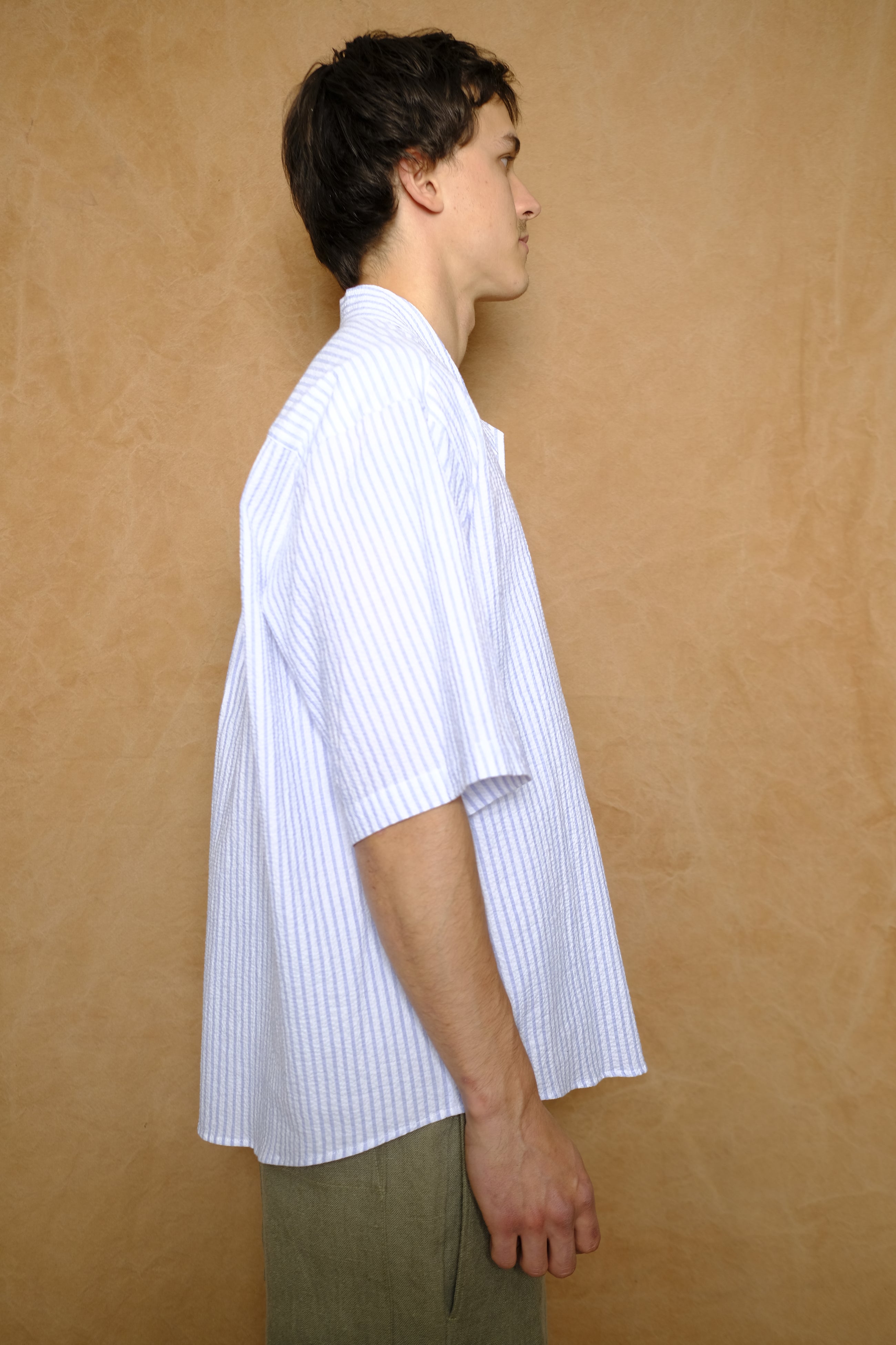 the coltrane shirt in blue stripe seersucker