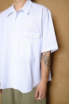 the coltrane shirt in blue stripe seersucker