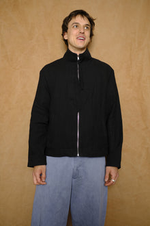 zip up jacket in black linen