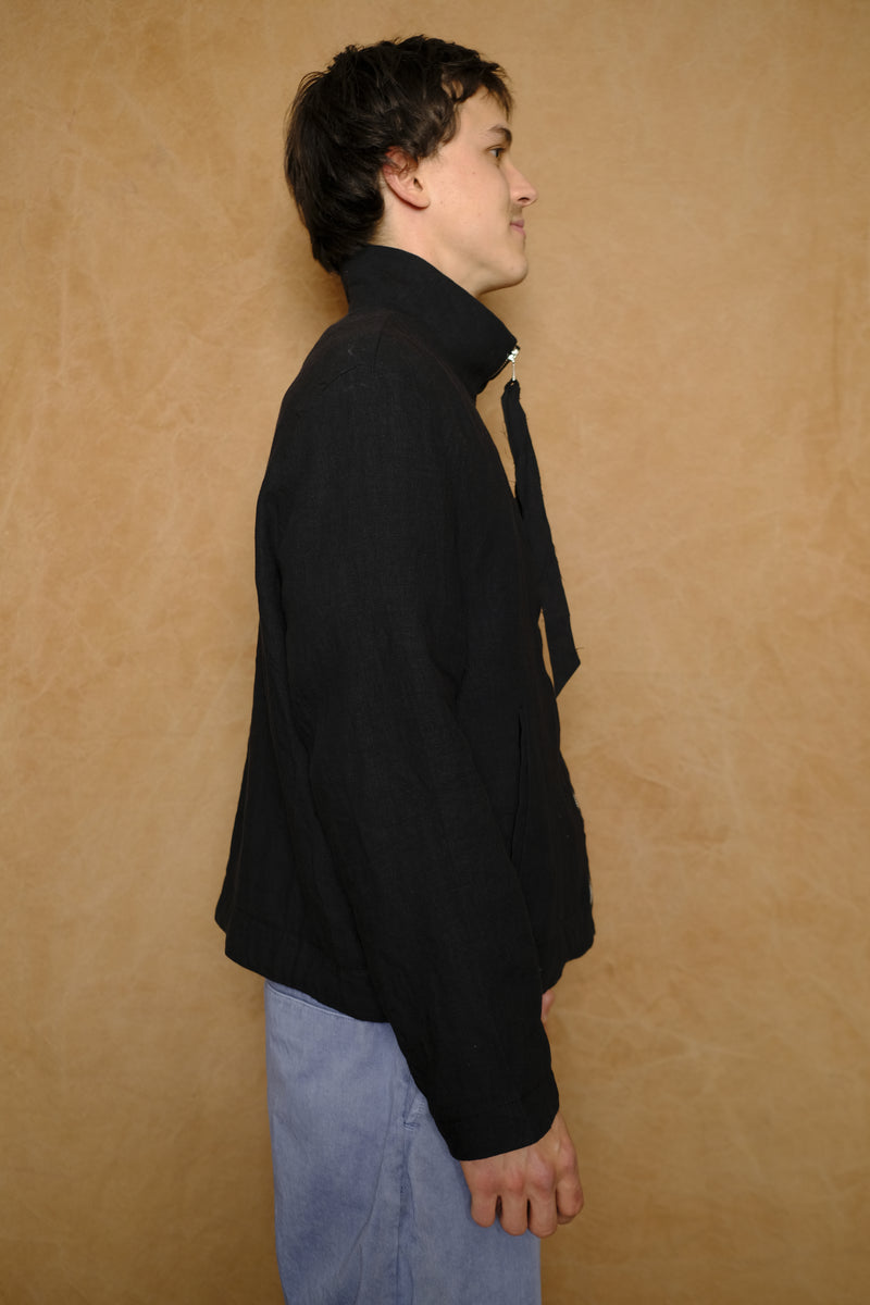 zip up jacket in black linen