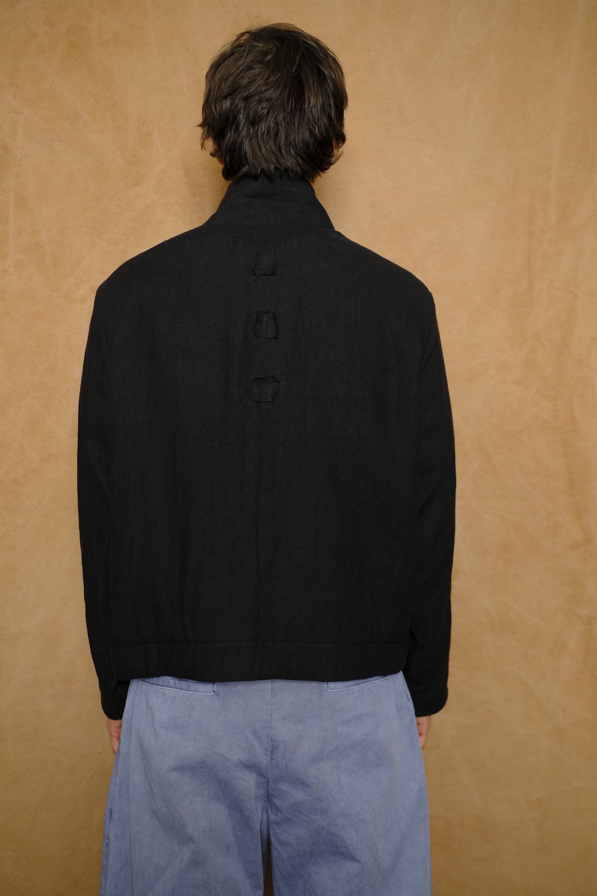 zip up jacket in black linen