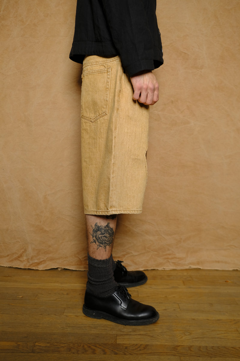 baggy jean cut short in diamond cutout quicksand selvedge denim