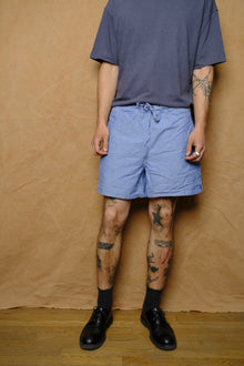 high sports shorts in blue raw slub chambray