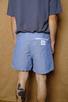 high sports shorts in blue raw slub chambray