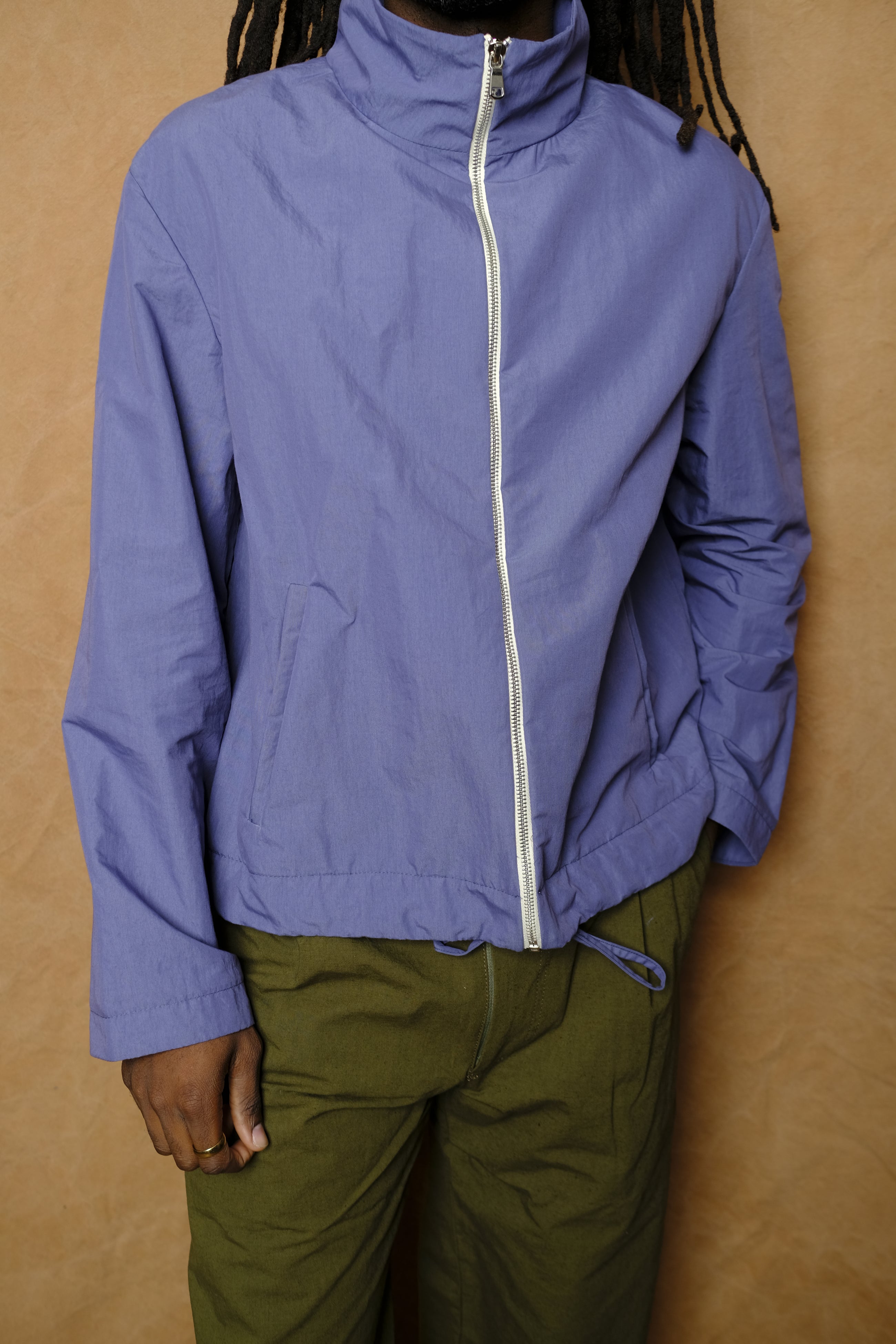 zip up jacket in violet linen