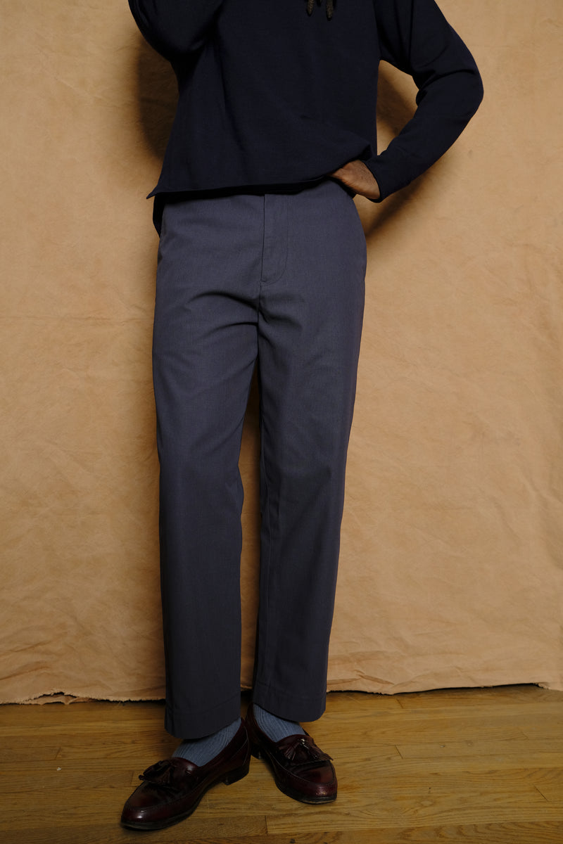 organic cotton / recycle polyester twill adjuster trouser in navy