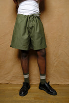 high sports shorts in olive slub sateen