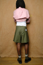 high sports shorts in olive slub sateen