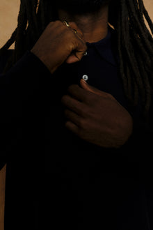 non mulesing wool knit polo in navy