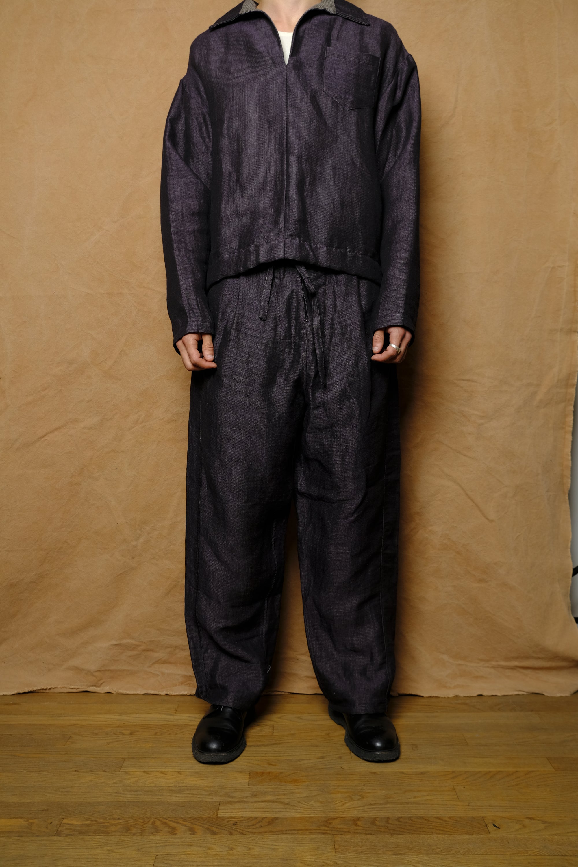 50/50 belted trouser in purple