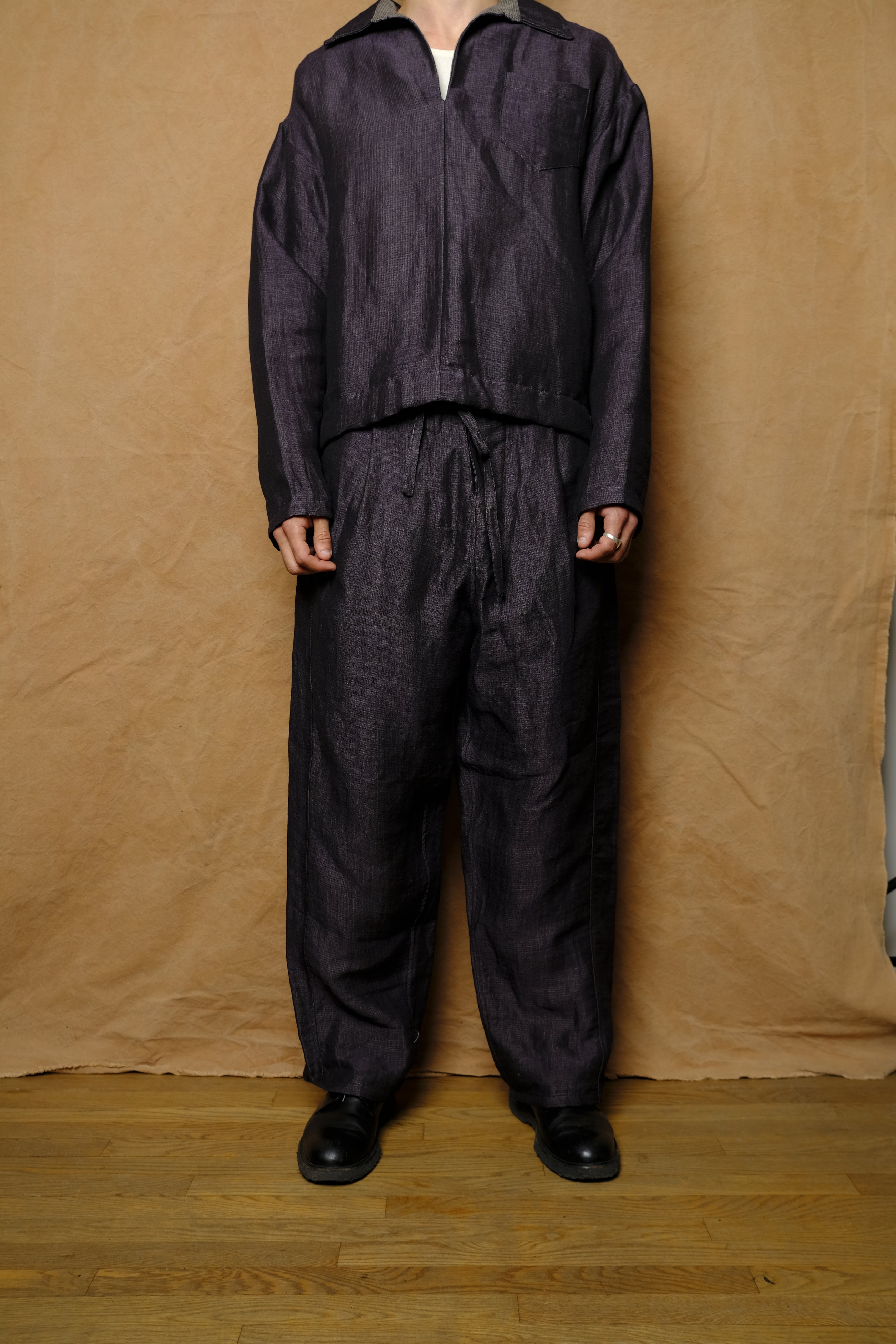 50/50 belted trouser in purple