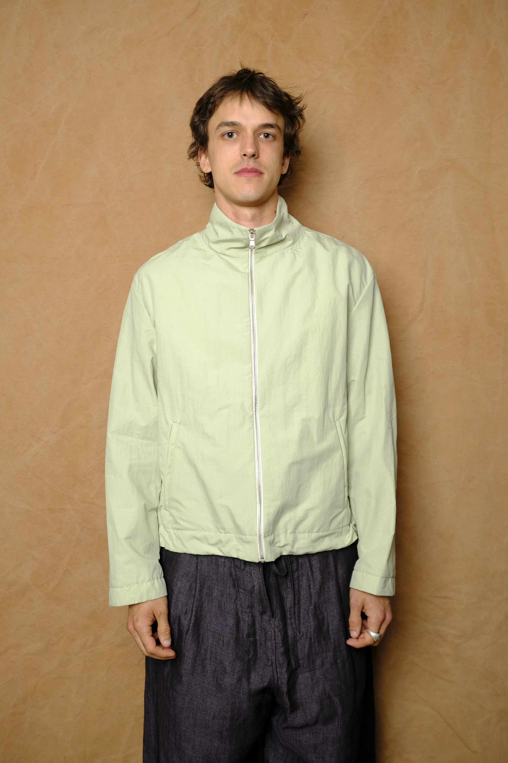 zip up jacket in sage linen