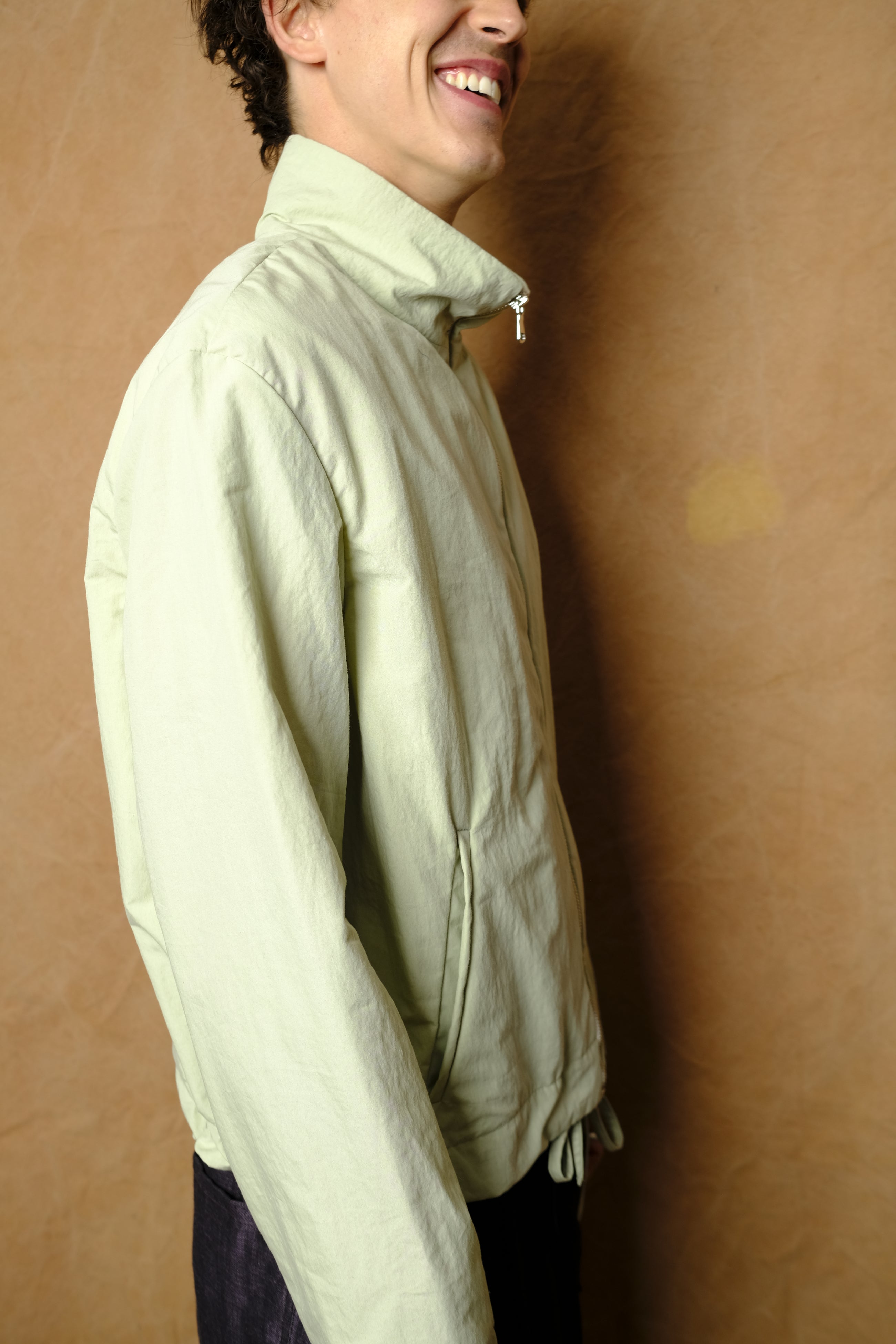 zip up jacket in sage linen