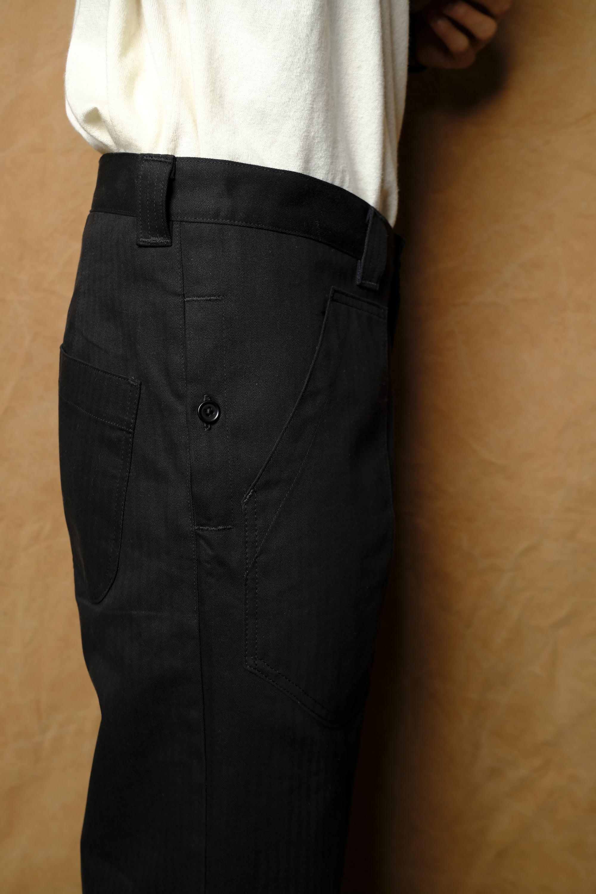 baker pant in black herringbone