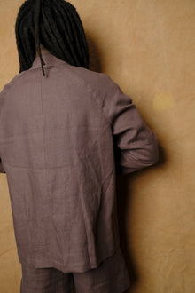 blouson in mushroom linen oxford