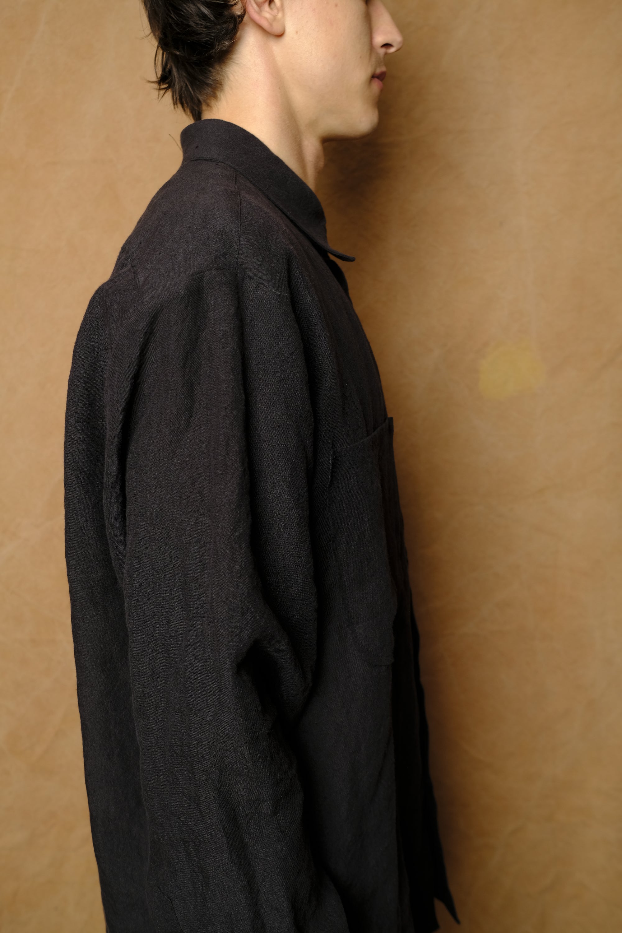 office shirt in black laundered irish linen