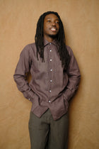 ls shirt in mushroom linen oxford