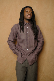 ls shirt in mushroom linen oxford