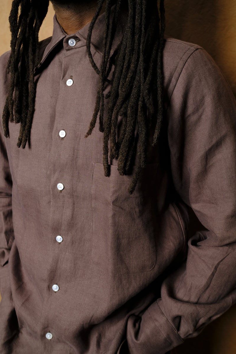 ls shirt in mushroom linen oxford