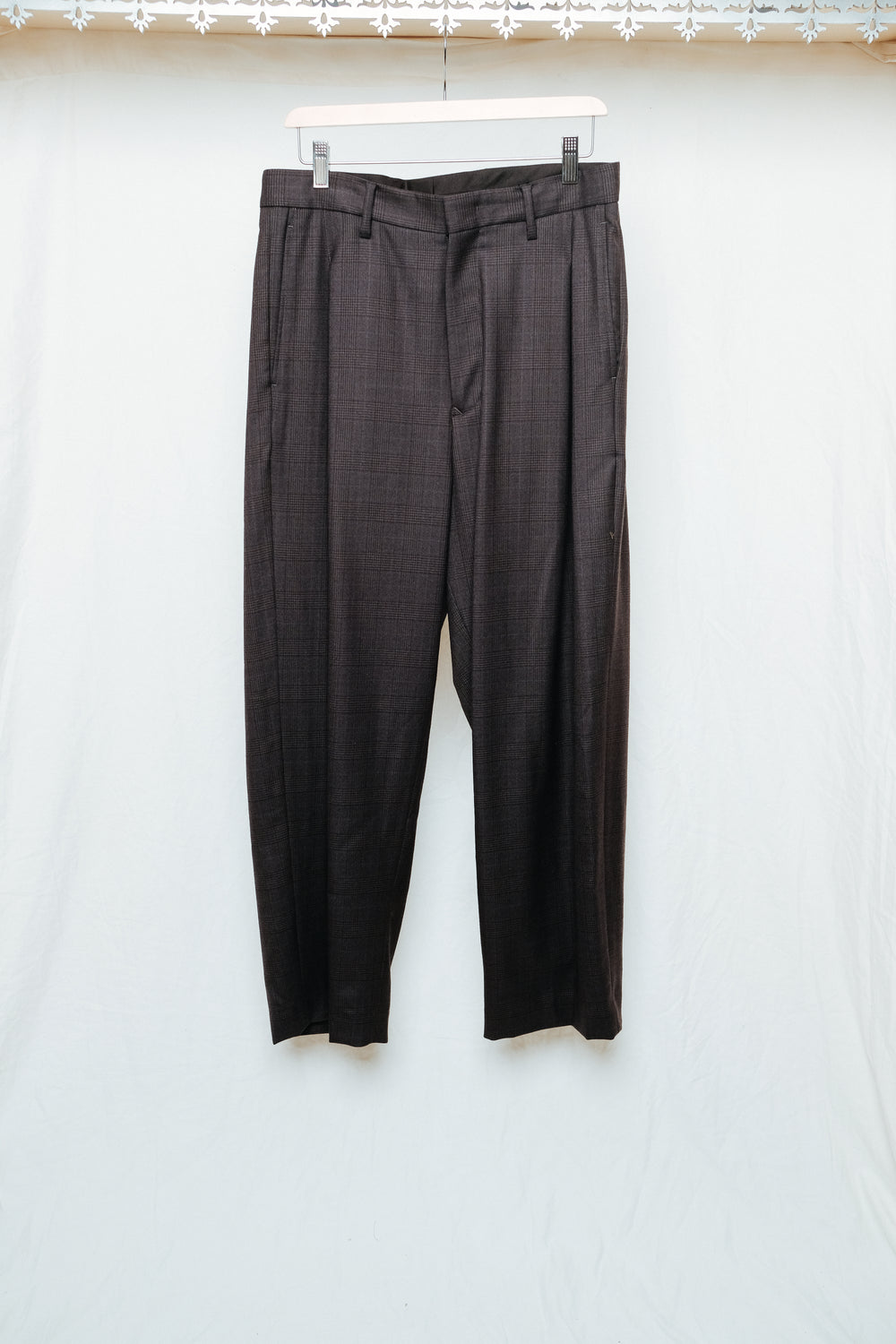 wool glen check 1 tuck pants