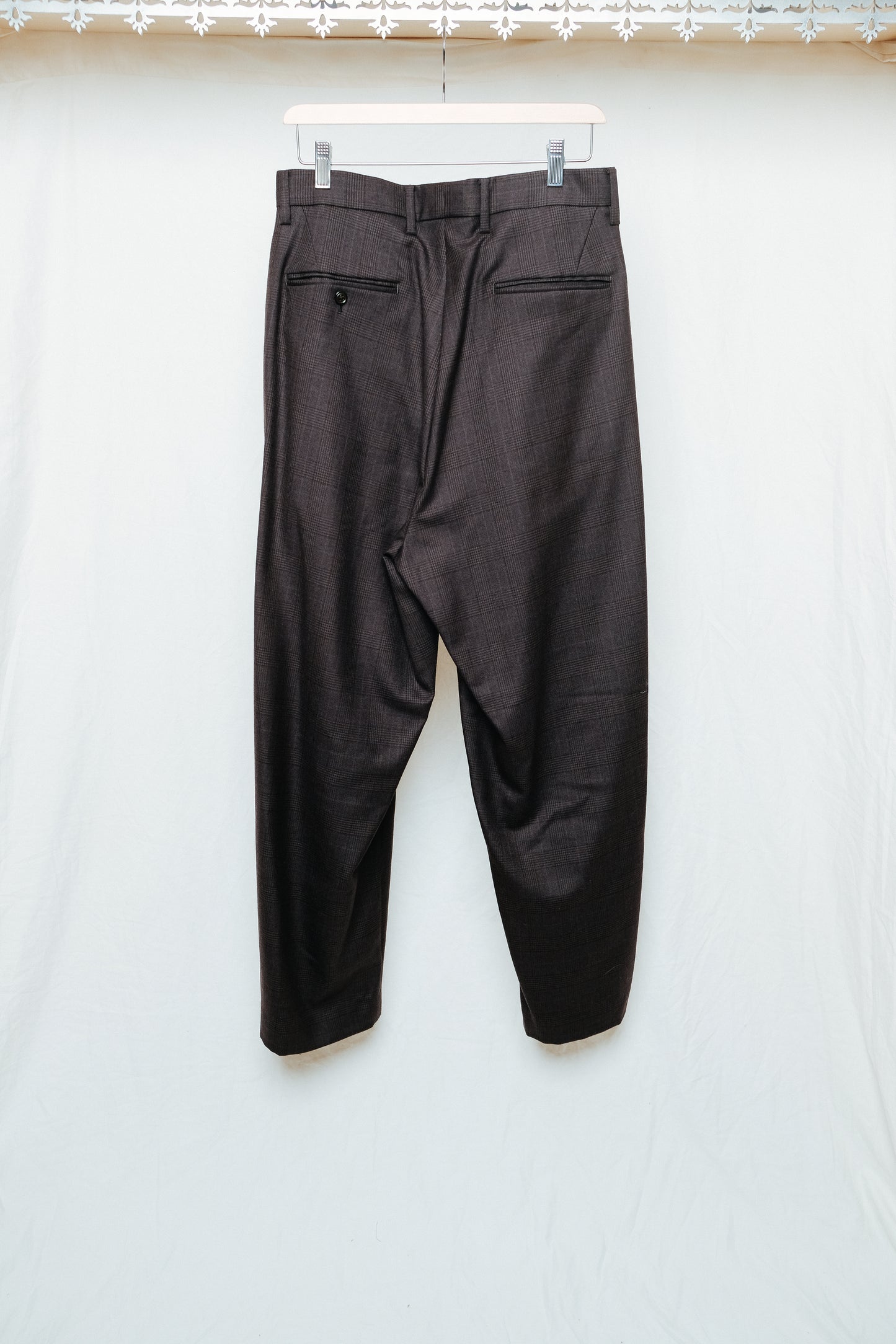 wool glen check 1 tuck pants