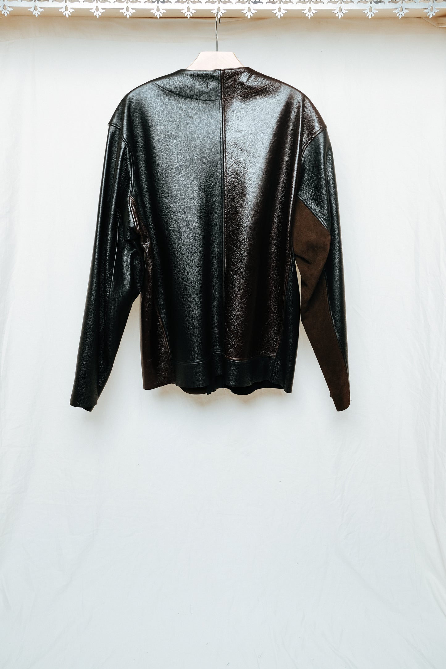 raw edge leather patchwork bomber - size large