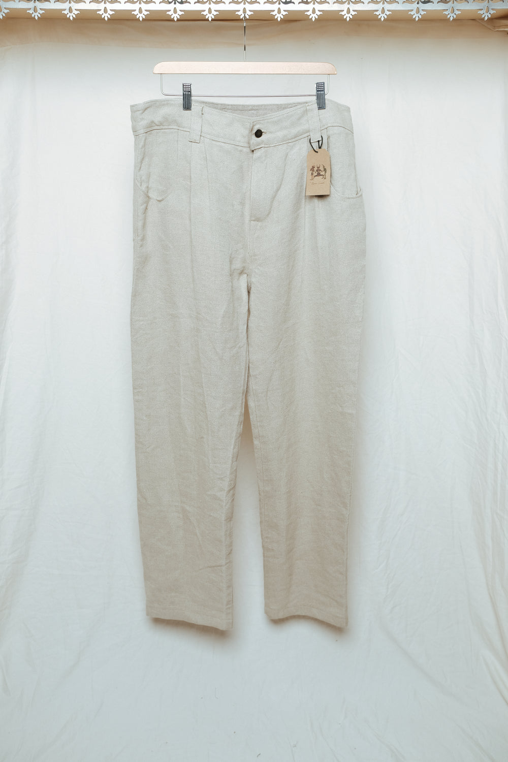 double pleated linen trouser in stone