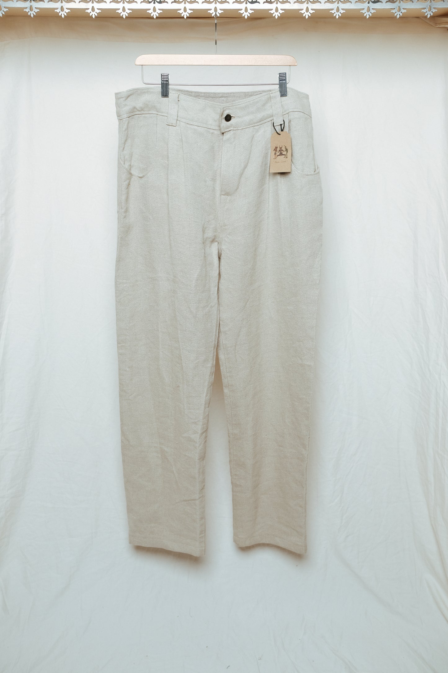 double pleated linen trouser in stone