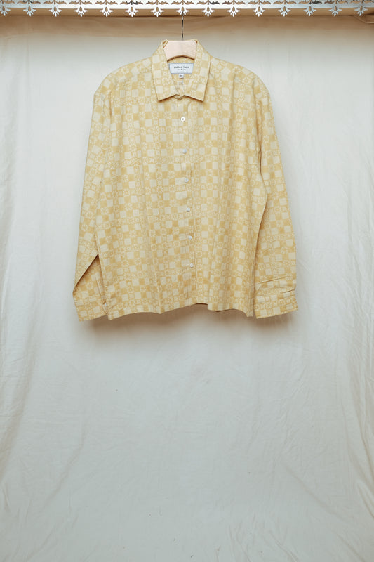 straight hem dress shirt in block print gingham