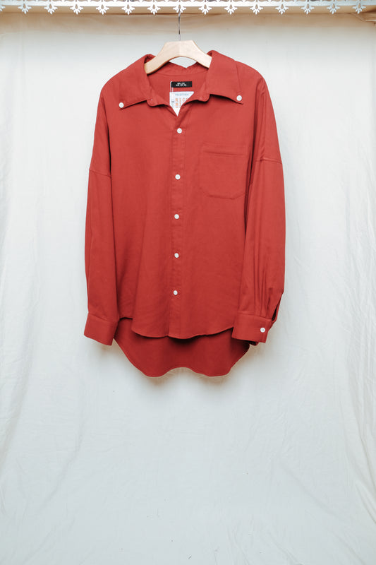 red dropped open button down shirt