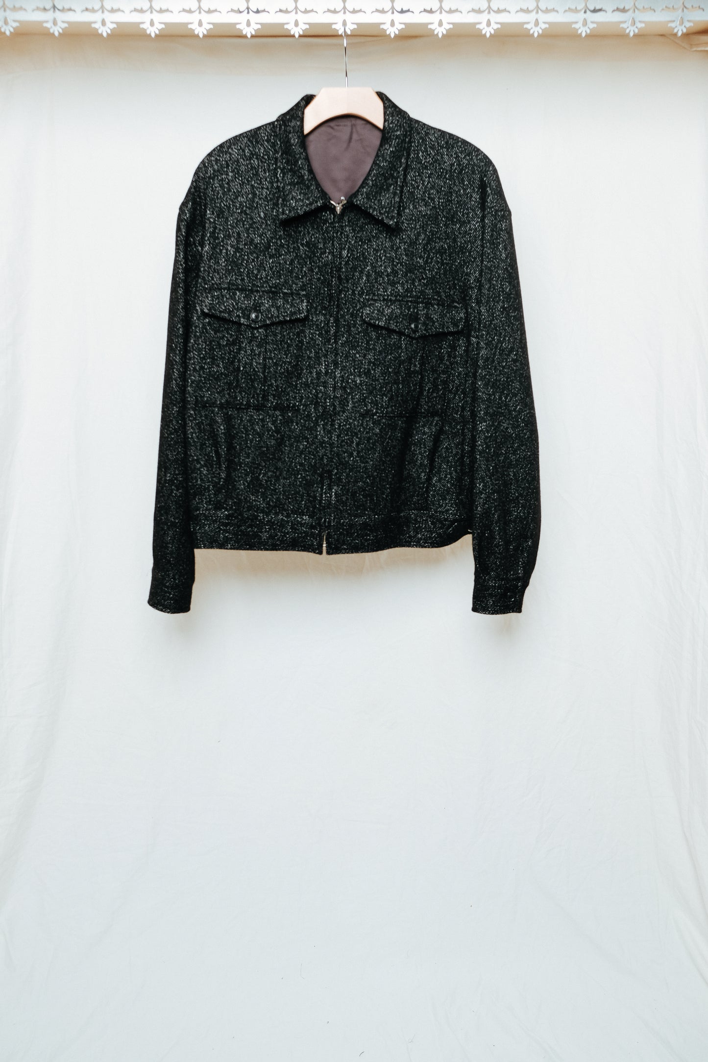 wool silk zip up blouson