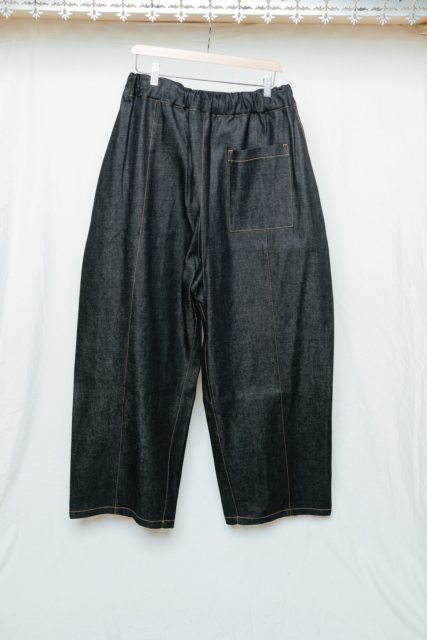 raw denim box pleat trouser