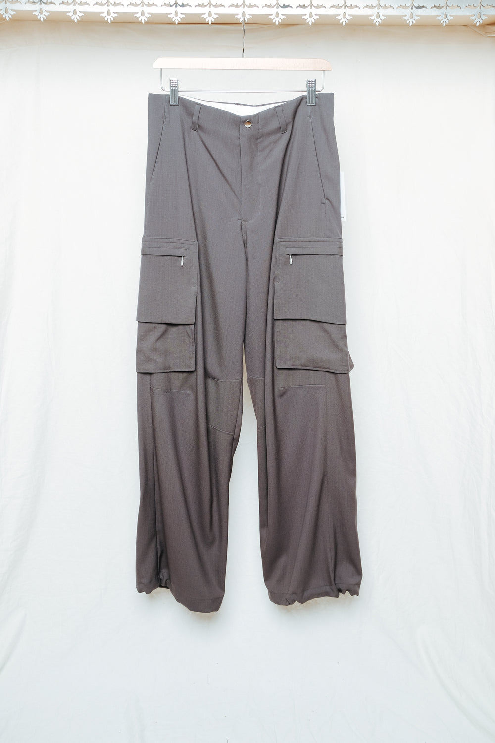 water repellent wool wide cargo trousers