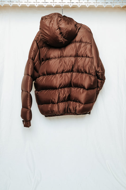 down jacket in brown nylon ripstop