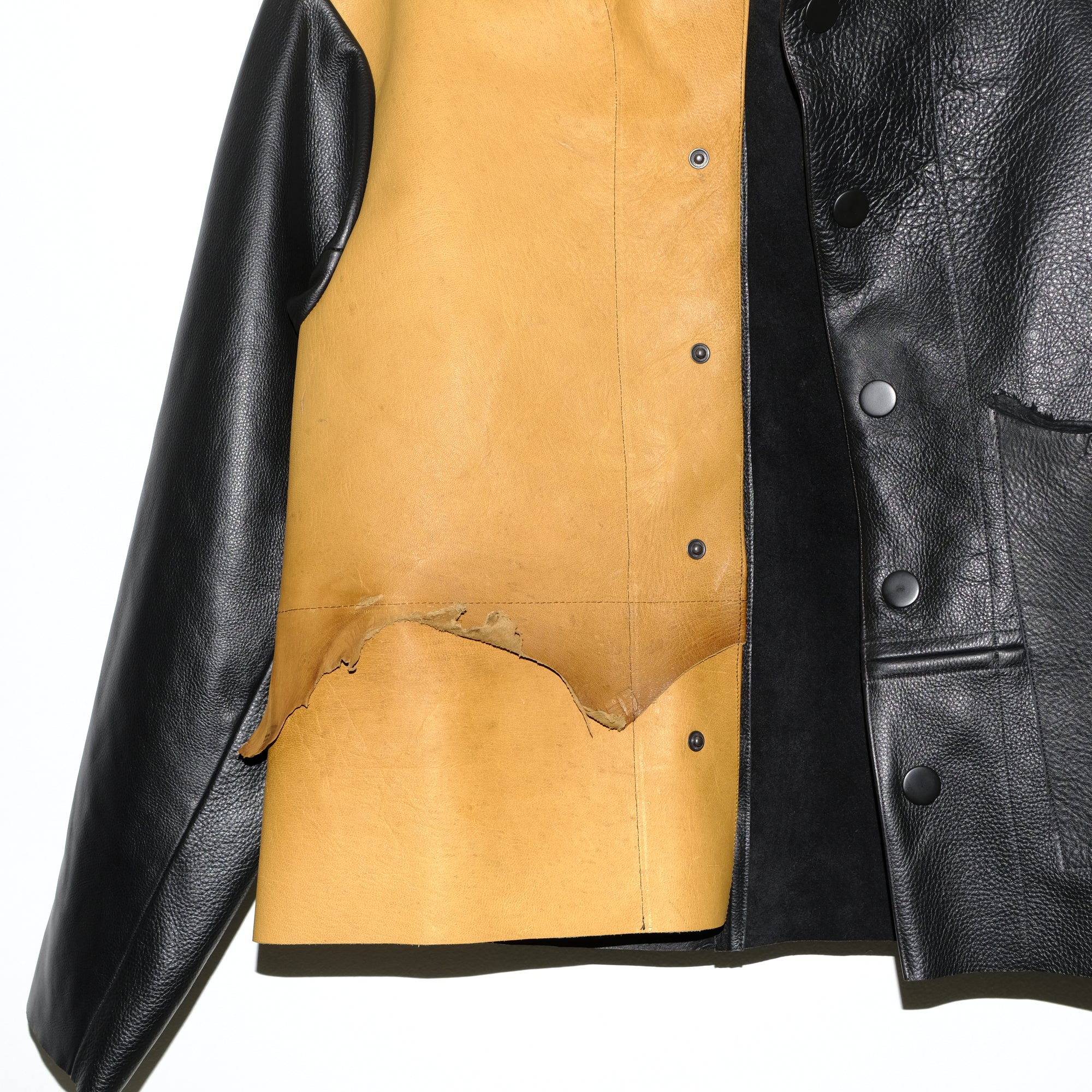 raw edge leather patchwork bomber - size medium