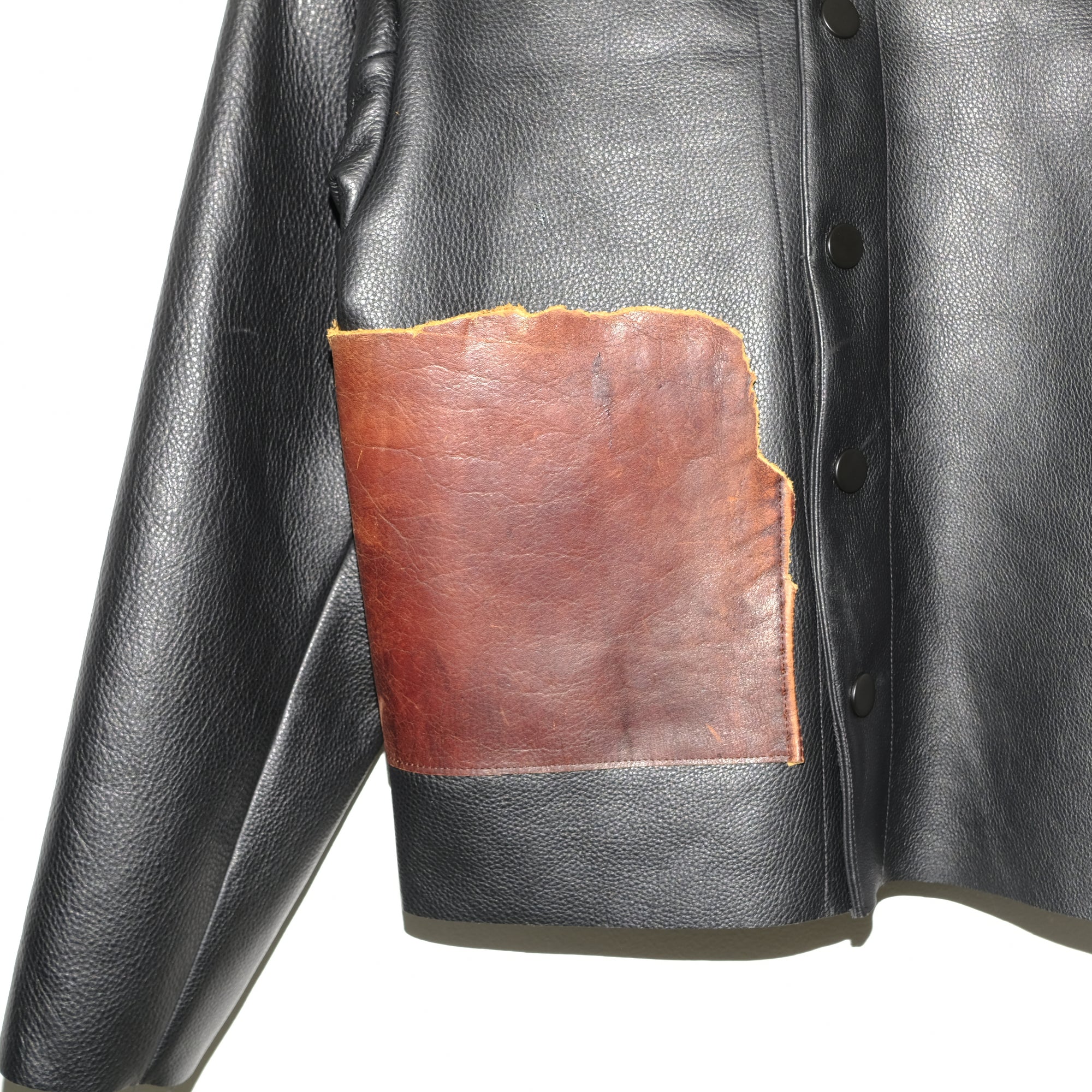 raw edge leather patchwork bomber - size small