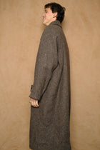 donegal tweed inverted pleats balmacaan coat in brown