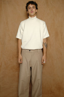 hi-neck shirt in ecru tuck stitch cotton jersey