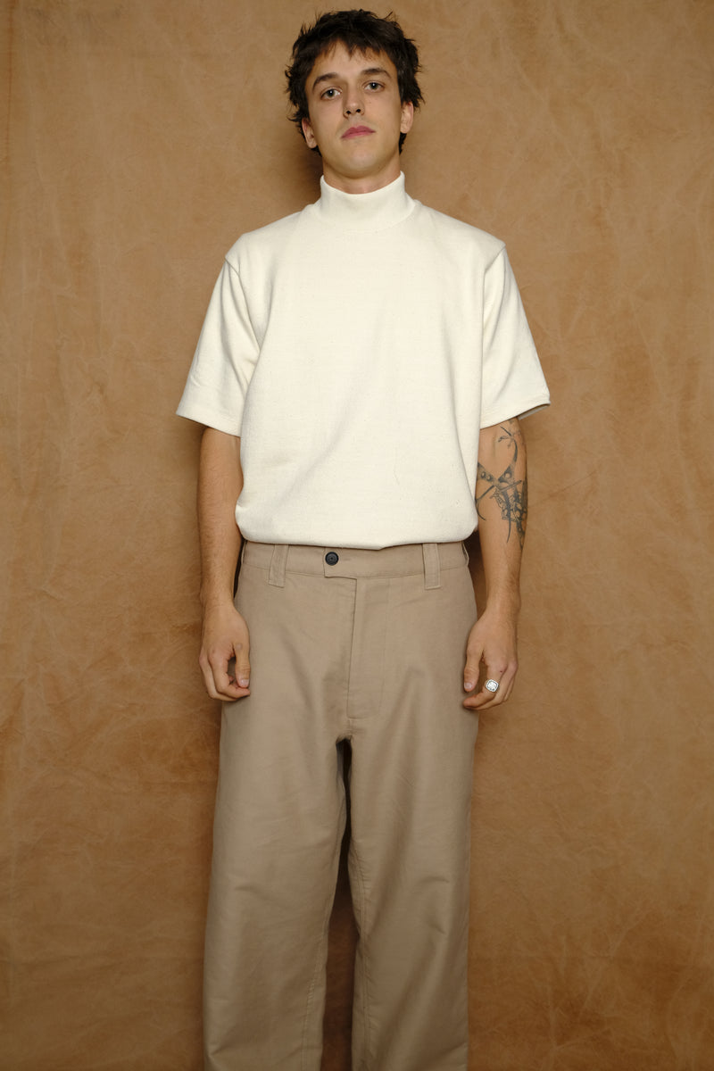 hi-neck shirt in ecru tuck stitch cotton jersey