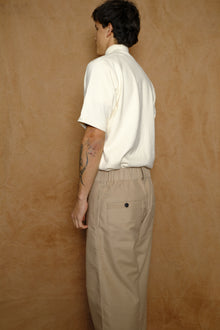 hi-neck shirt in ecru tuck stitch cotton jersey
